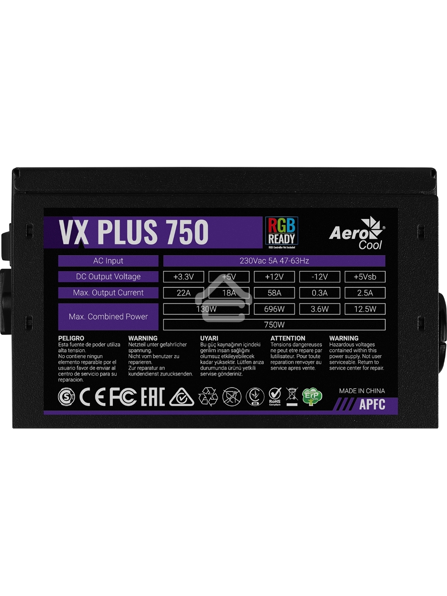 Блок питания Aerocool / Formula VX PLUS 750 RGB, 750Вт, 120мм, черный