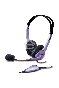 Проводная гарнитура Genius HS-04S (крепление - оголовье, накладные наушники, разъем mini jack 3.5 мм, фиксированное крепление микрофона.) Цвет сиреневый.