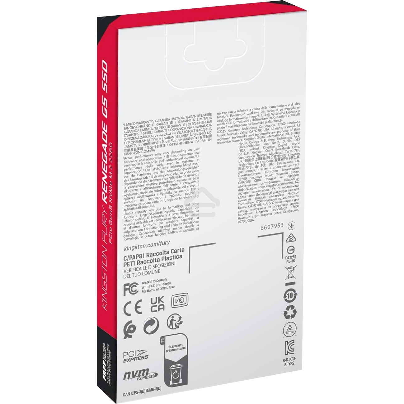 Накопитель SSD Kingston Fury Renegade, 2Tb, M.2(22x80мм), NVMe, PCIe 5.0 x4, 3D TLC, R/W 14700/14000Mb/s, IOPs 2 200 000/2 200 000, TbW 2000, DWPD 0.5 (12 мес)