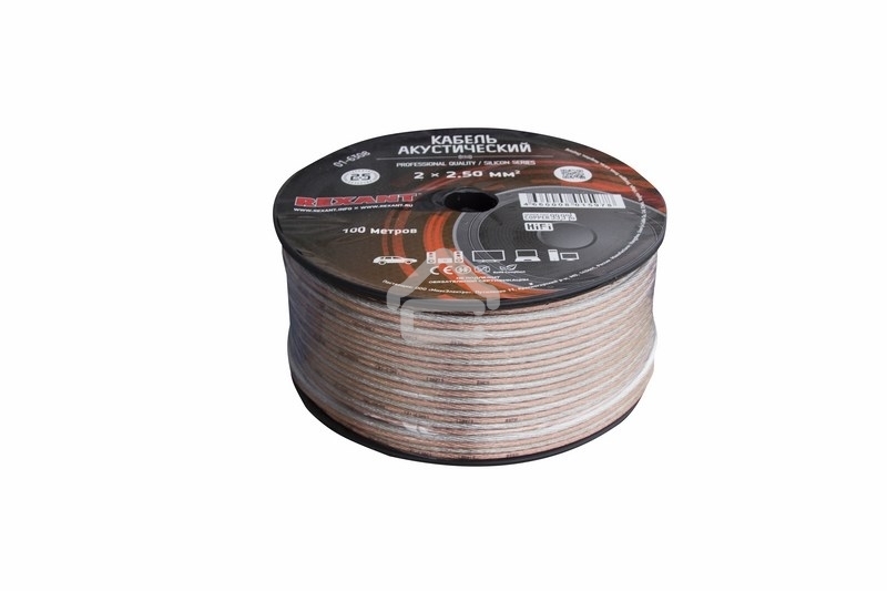 Кабель акустический Rexant 2х2.50 мм2, прозрачный SILICON, 100 м.
