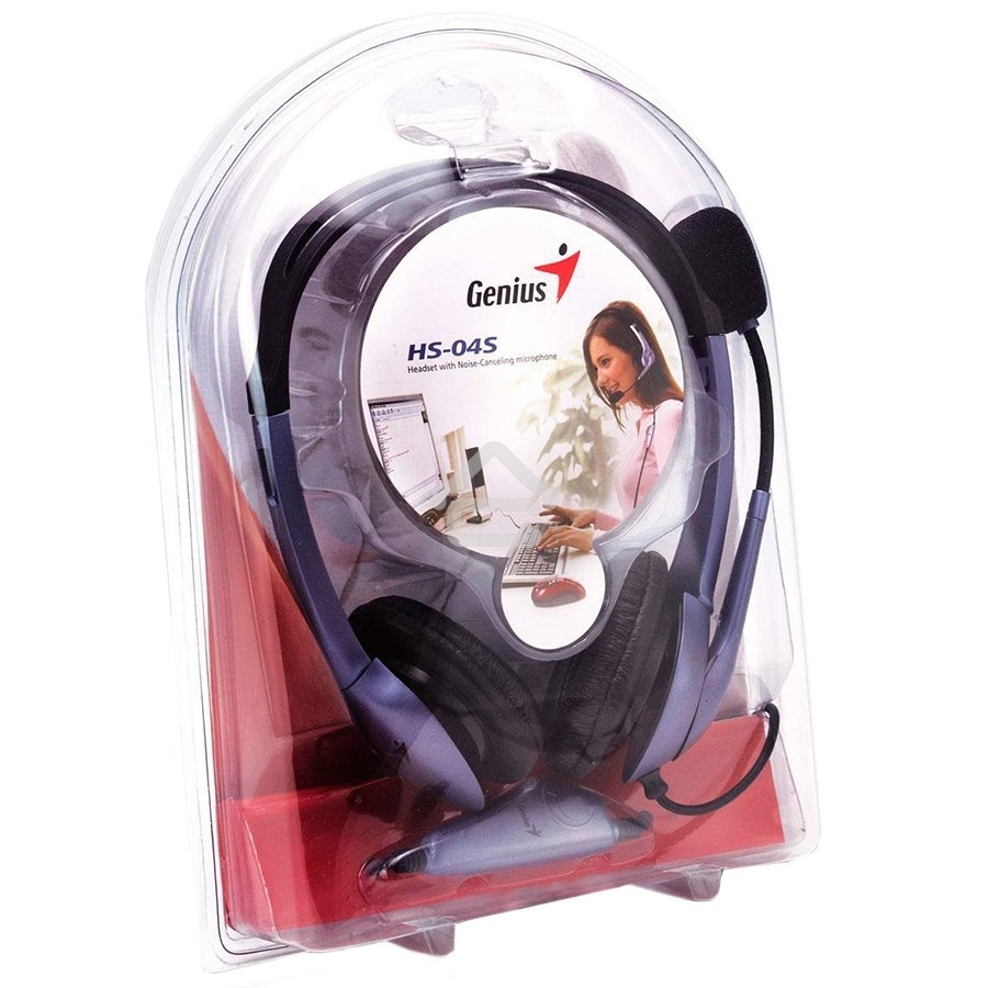 Гарнитура проводная Genius HS-04S (крепление - оголовье, накладные наушники, разъем mini jack 3.5 мм, фиксированное крепление микрофона.) Цвет сиреневый.