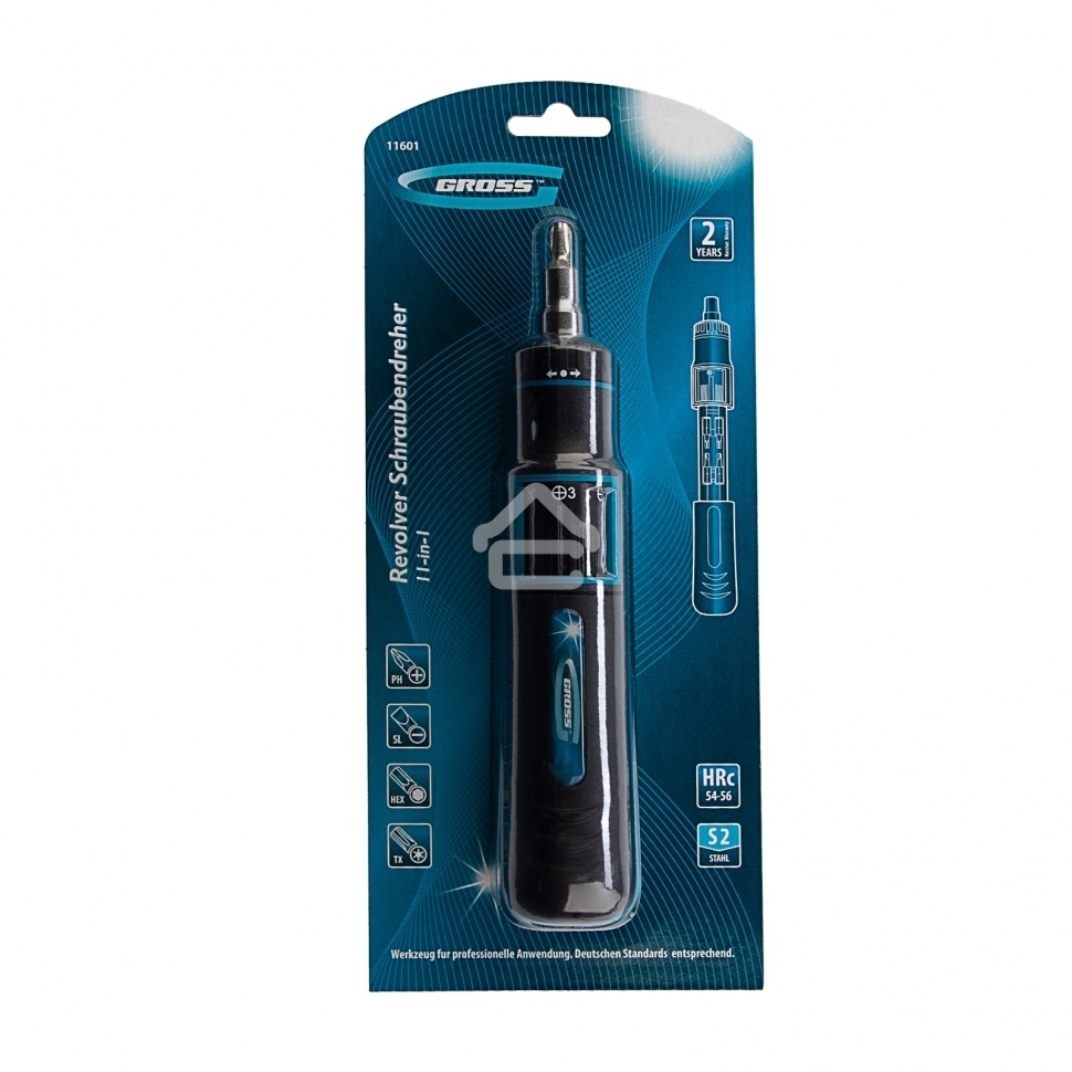 Отвертка реверсивная с револьверным механизмом Gross 11 шт., сталь S2