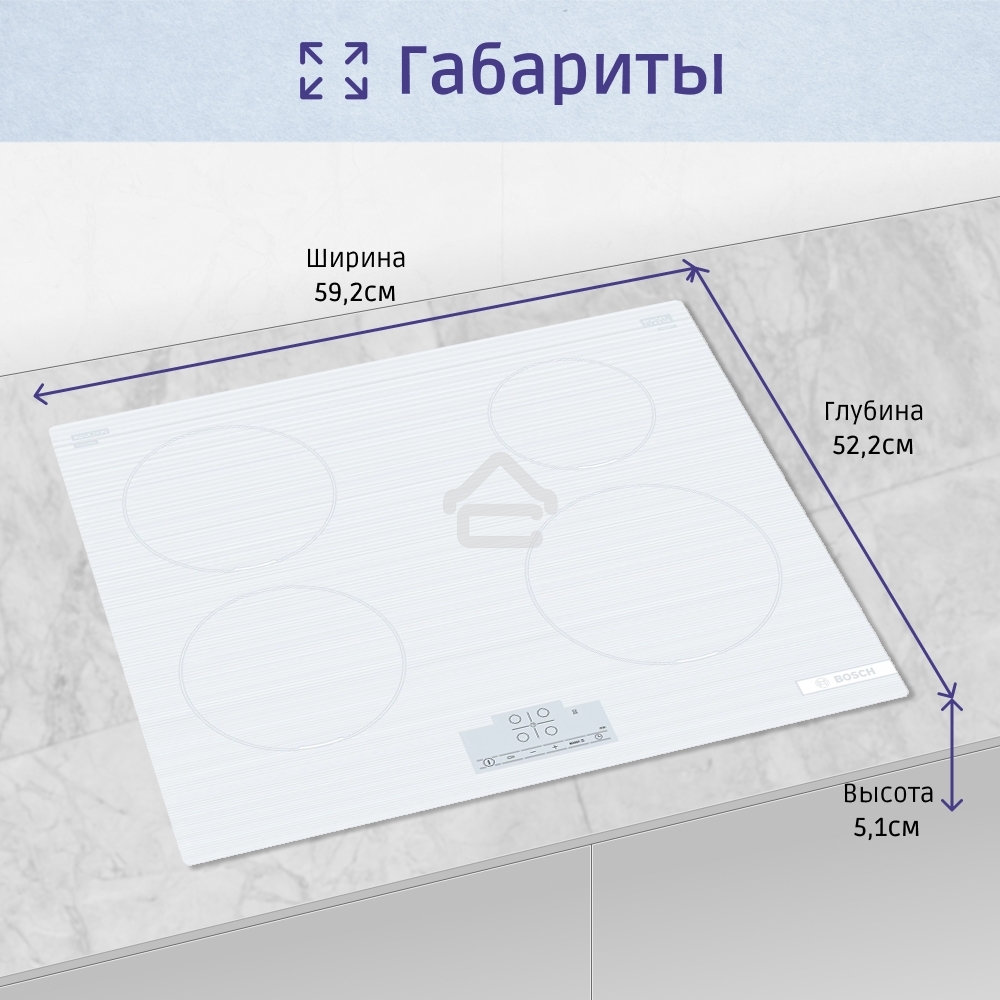 Индукционная варочная панель Bosch PUE612BB1J, 60 см, индукция,сенсорное управление, белый