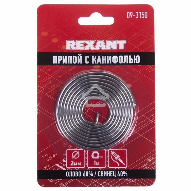 Припой с канифолью Rexant 2.0 мм спираль 1 м (Sn60 Pb40 Flux 2.2 %) блистер