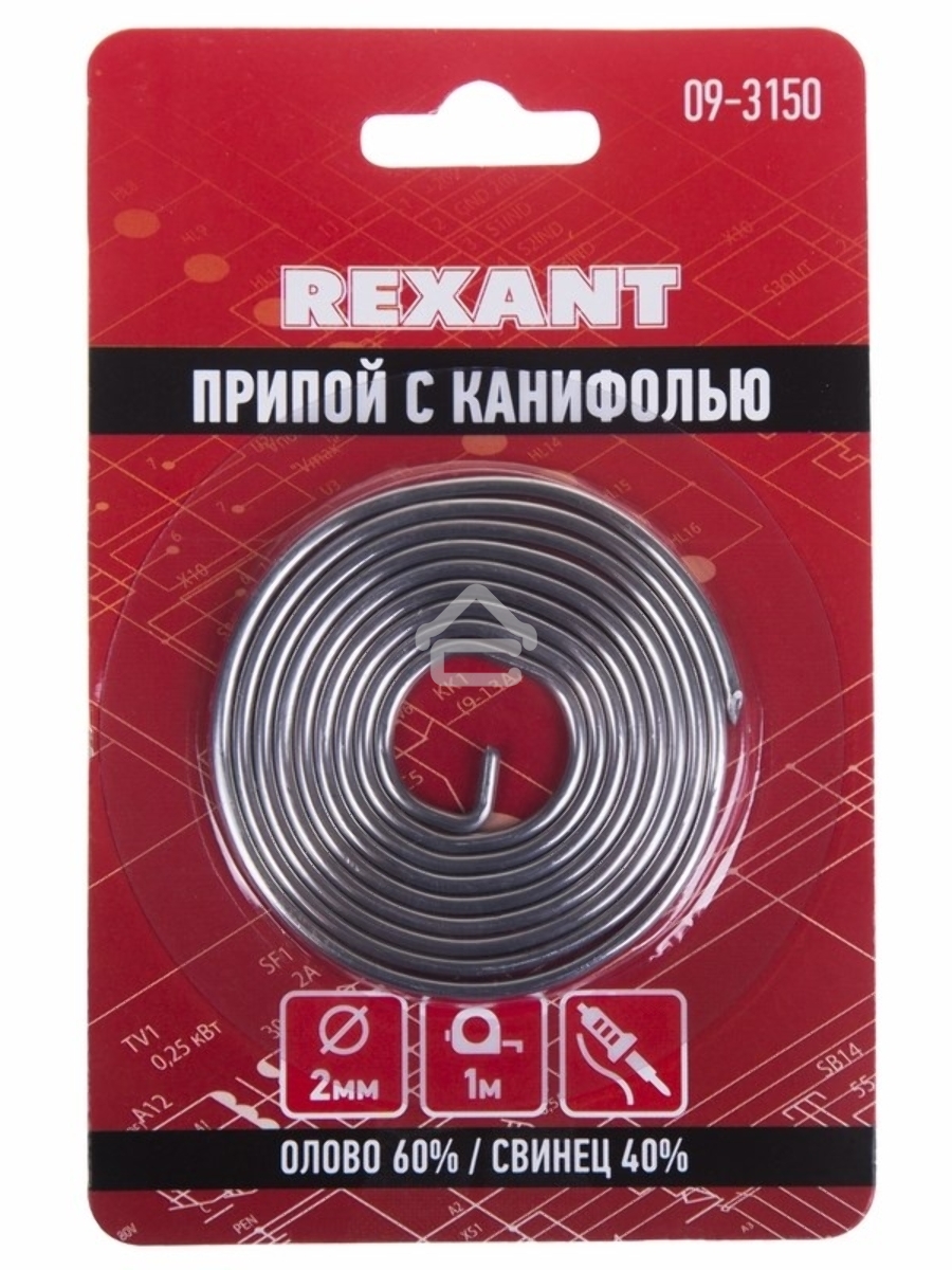 Припой с канифолью ?2.0 мм спираль 1 м (Sn60 Pb40 Flux 2.2 %) блистер 09-3150 Rexant