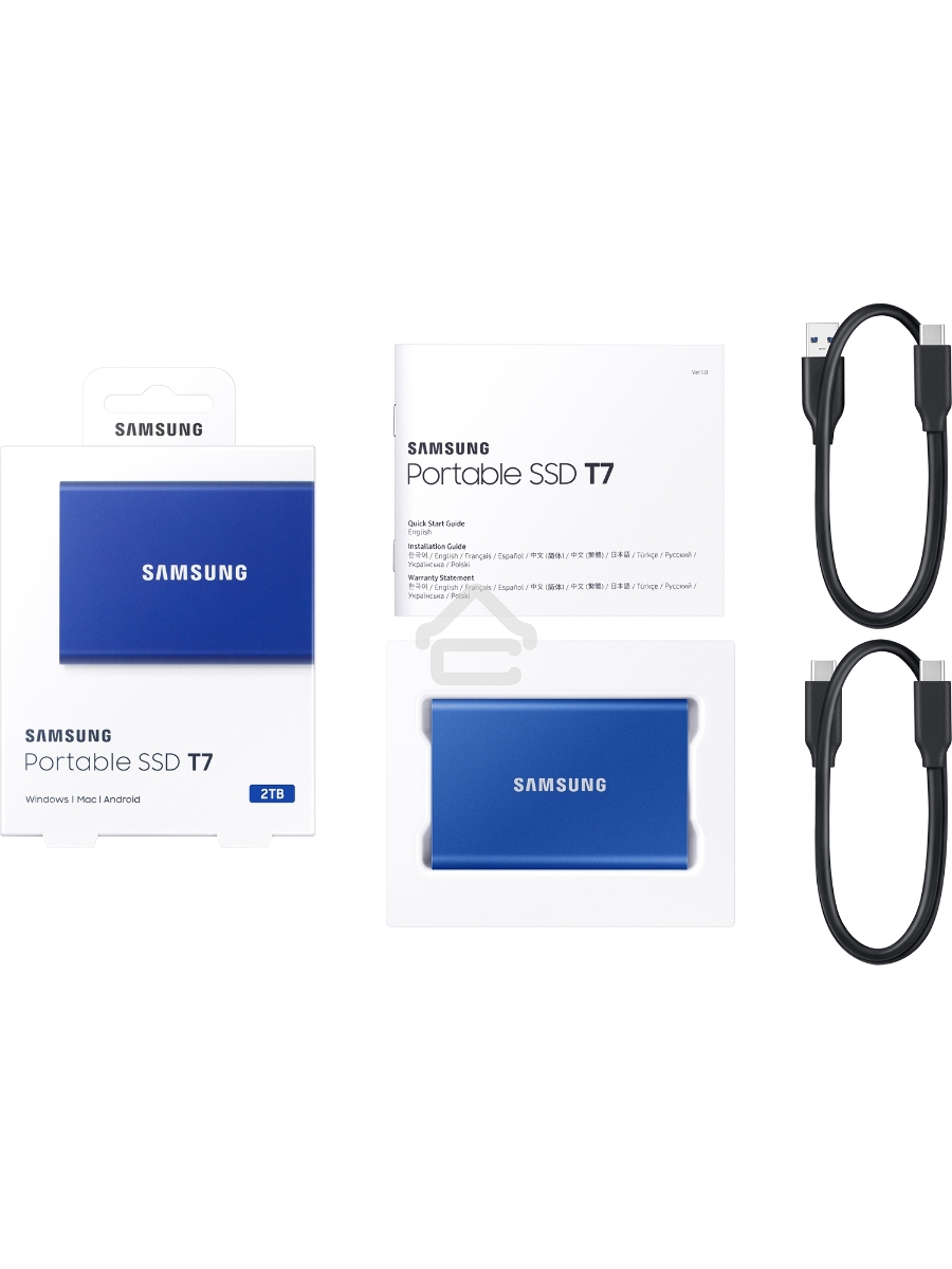 Твердотельный накопитель Samsung SSD 2TB T7, USB Type-C, R/W 1000/1050MB/s, Blue