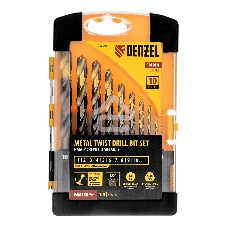 Набор сверл по металлу Denzel 1-10 мм, Р6М5К8-TiN, Golden Tip, 10 шт 723005