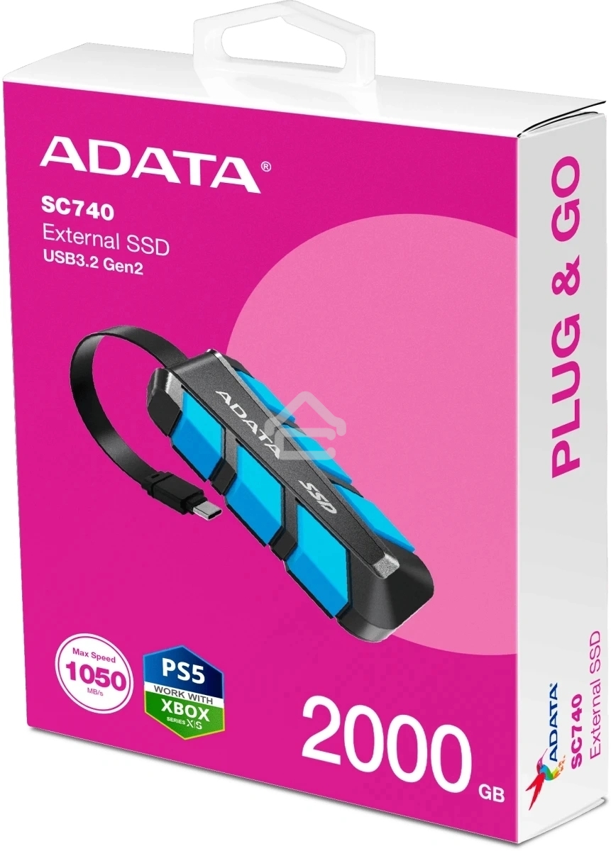 Внешний SSD ADATA SC740, 2TB, USB 3.2 Gen 2 Type-C, R/W 1050/1000, синий