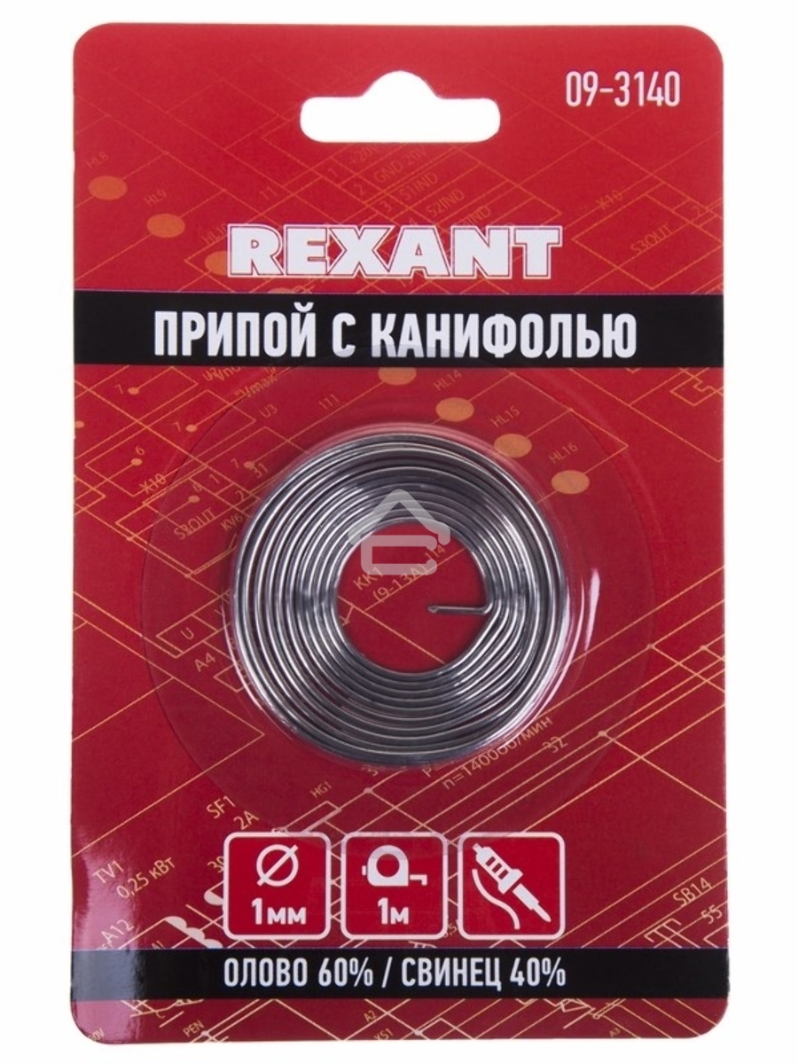 Припой с канифолью ?1.0 мм спираль 1 м (Sn60 Pb40 Flux 2.2 %) блистер 09-3140 Rexant