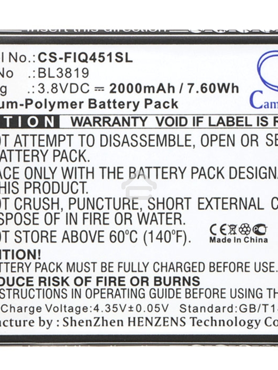 Аккумулятор CameronSino CS-FIQ451SL BL3819 для Fly IQ4514 Evo Tech 4 3.8V / 2000mAh / 7.60Wh