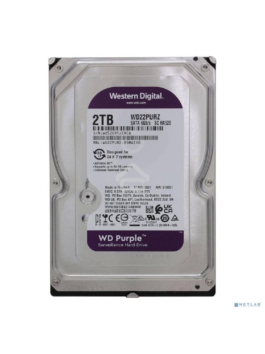 Жесткий диск Western Digital 2Tb 5400rpm WDC PURPLE WD22PURZ SATA 6GB/S 256MB