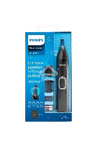 Триммер Philips для носа и ушей, черный, корпус - пластик, 3 насадки-гребня, насадка - триммер, щеточка для очистки, мягкий чехол, батарейка