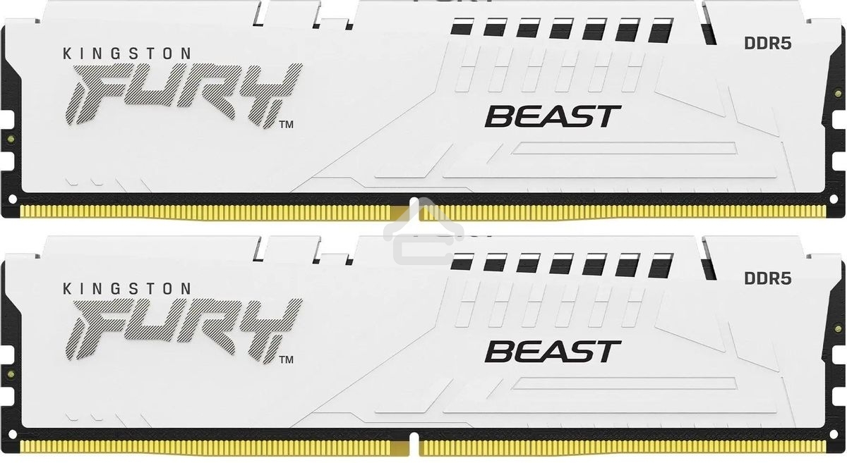 Оперативная память Kingston Fury Beast, DDR5, 32Gb (2x16Gb), 5600MHz, CL40, DIMM, с радиатором, белый