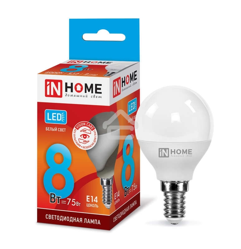Лампа светодиодная LED-ШАР-VC 8Вт 230В E14 4000К 720лм IN HOME 4690612020556