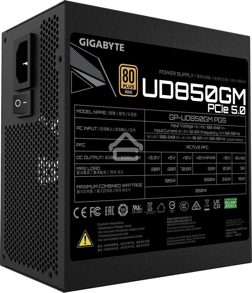 Блок питания Gigabyte UD850GM PG5 GP-UD850GM PG5 850W, 80 PLUS, Gold, Полностью модульный, PCIe Gen 5.0 compatible, 28200-U85GP-1EUR