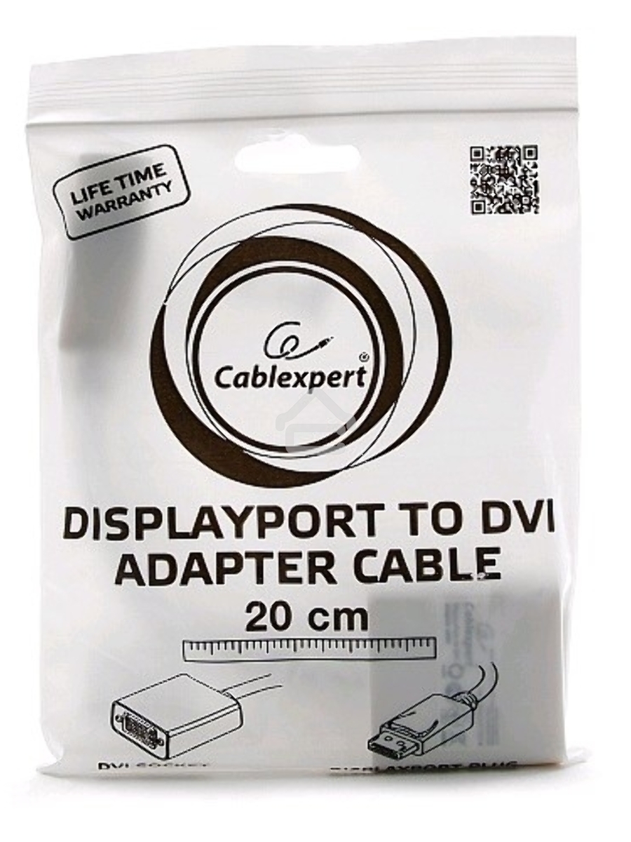 Переходник DisplayPort - DVI Cablexpert A-DPM-DVIF-002-W, 20M/19F, белый, пакет