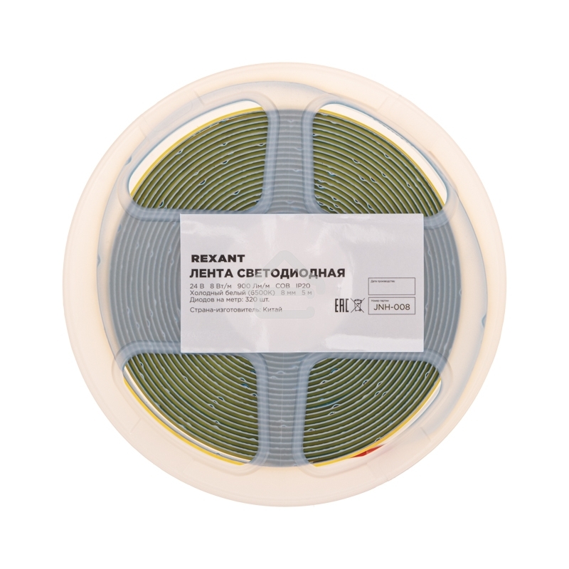Лента светодиодная 24В, COB 8Вт/м, 320 LED/м, 6500K, 8мм, 5м, IP20 Rexant