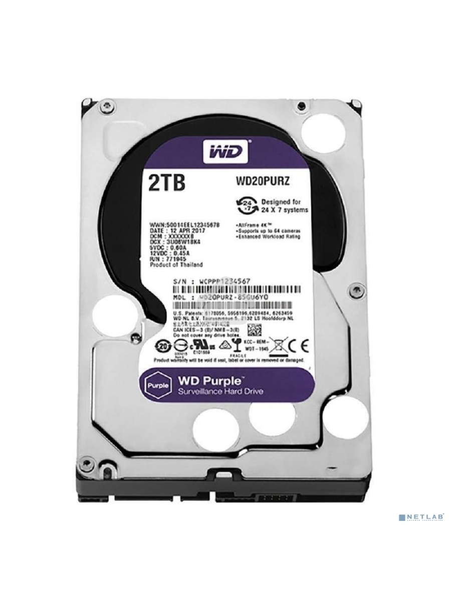 Жесткий диск Western Digital 2Tb 5400rpm WDC PURPLE WD22PURZ SATA 6GB/S 256MB