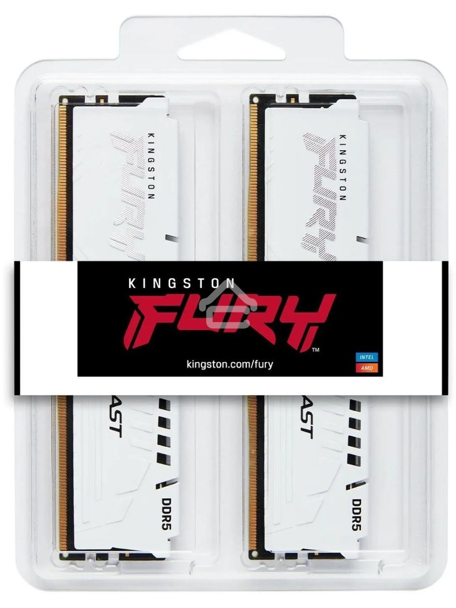 Оперативная память Kingston Fury Beast, DDR5, 32GB (2x16GB), 5600MHz, CL40, DIMM, с радиатором, белый