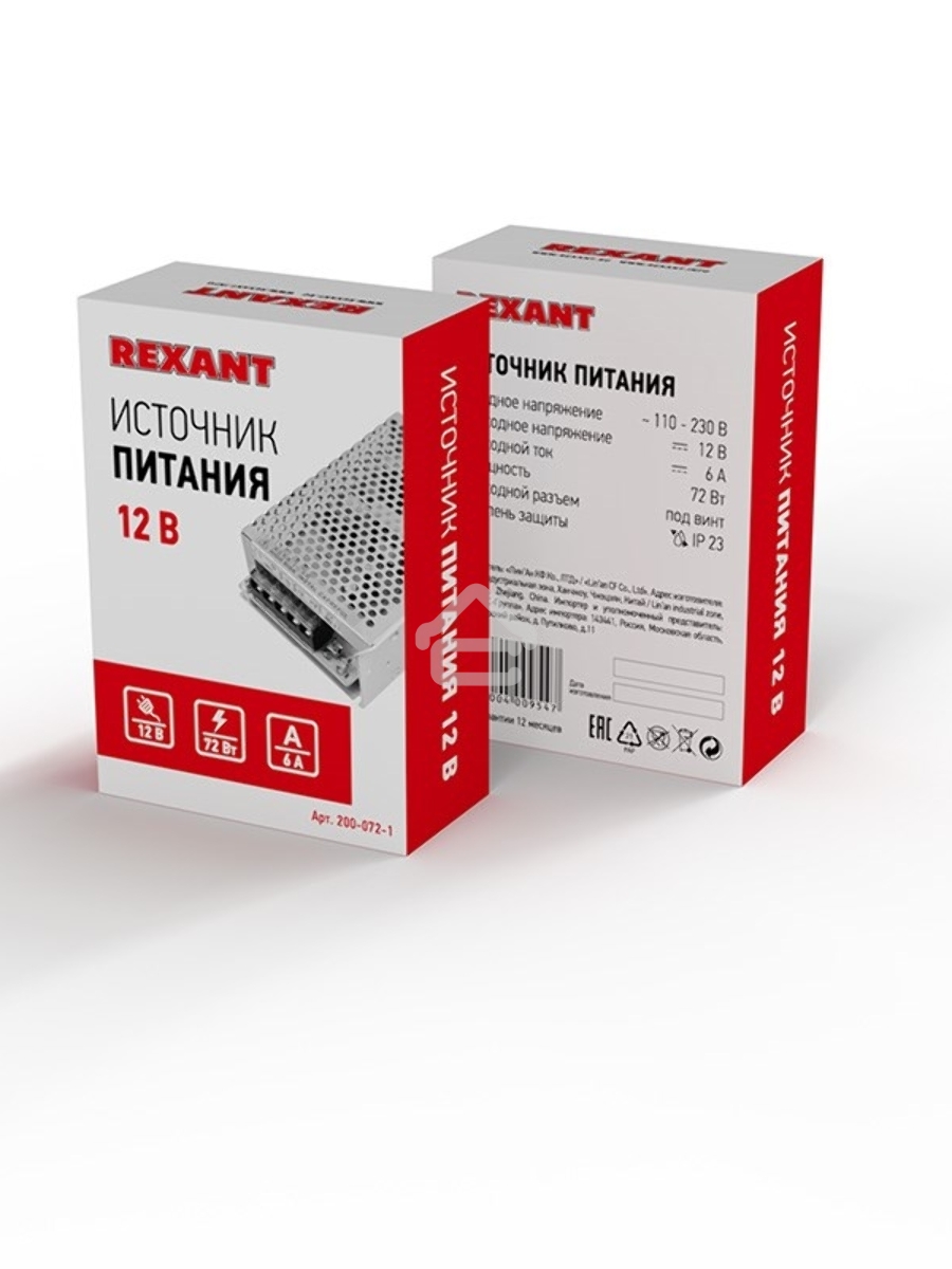 Источник питания 220 V AC/12 V DC 6 A 72 W с разъемами под винт, без влагозащиты (IP23)