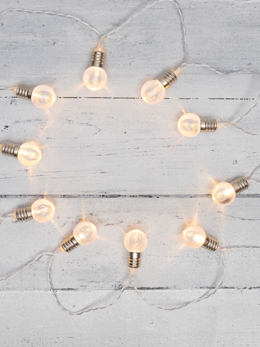 Гирлянда светодиодная «Лампочки» 10 LED, 1.5 м, прозрачный ПВХ, теплый белый цвет свечения, 2 х АА (батарейки не в комплекте) NEON-NIGHT
