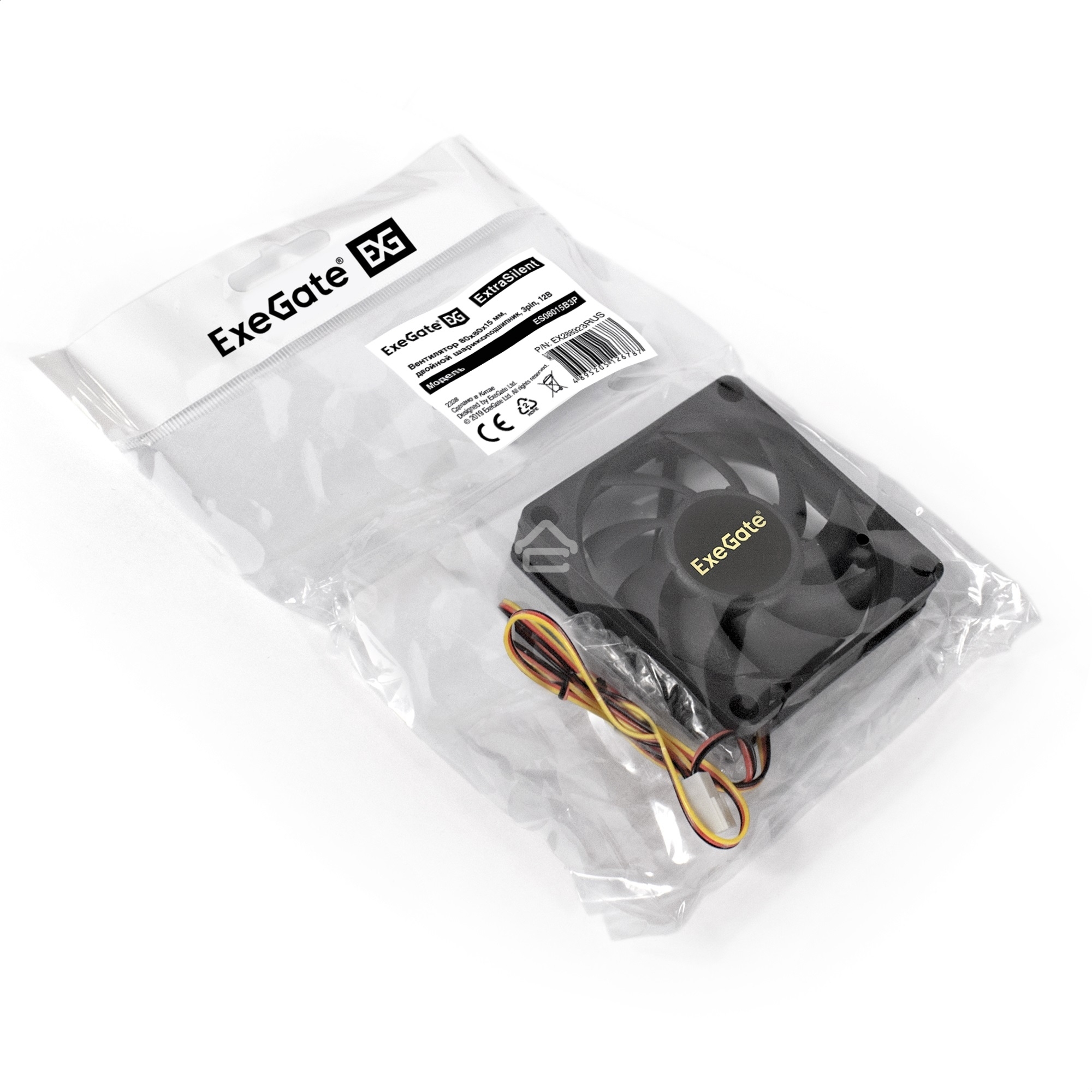 Вентилятор для корпуса ExeGate ExtraSilent ES08015B3P черный, 80 мм, 1700 об/мин, 17 дБ, 3 pin