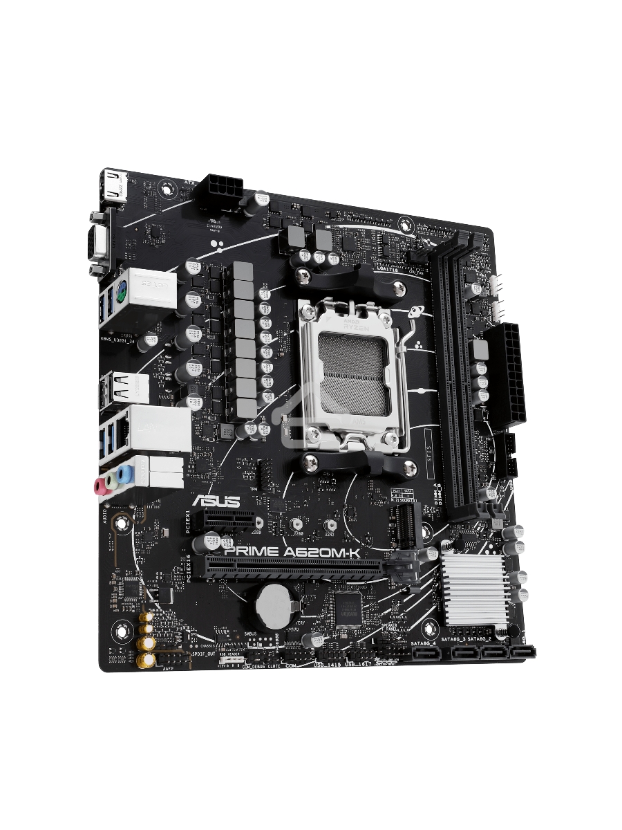 Материнская плата ASUS PRIME A620M-K, AM5, AMD A620, 2xDDR5, 4xSATA, 1xM.2, 1xPCI-E 4.0 x16, 1xPCI-E x1, 1xHDMI, 1xVGA, 1x 1Gb LAN, 4xUSB-A 3.2 Gen 1, 2xUSB-A 2.0, 3x3.5 мм, 7.1, Micro-ATX