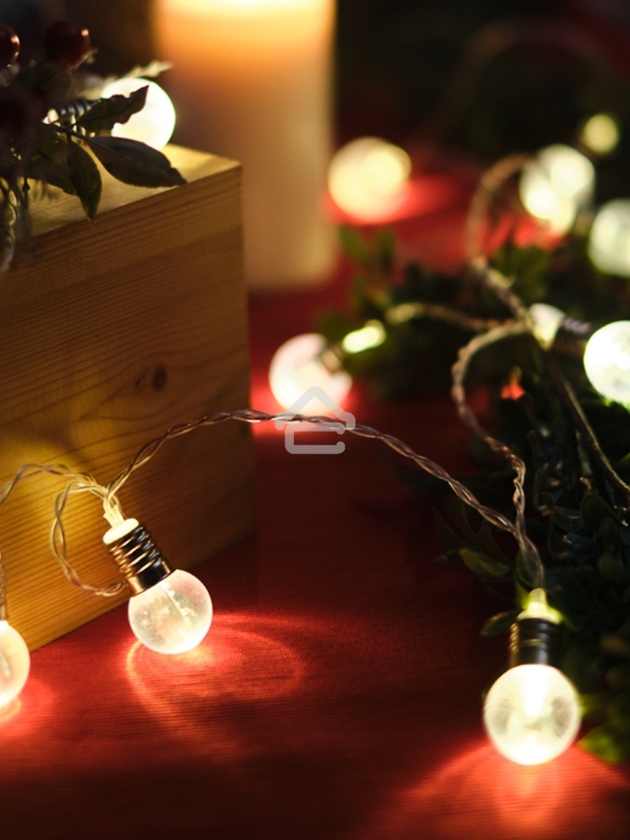 Гирлянда светодиодная «Лампочки» 10 LED, 1.5 м, прозрачный ПВХ, теплый белый цвет свечения, 2 х АА (батарейки не в комплекте) NEON-NIGHT