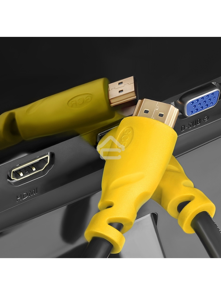 Кабель Greenconnect5.0m HDMI версия 1.4,черный, желтые коннекторы, OD7.3mm, 30/30 AWG, позолоченные контакты, Ethernet 10.2 Гбит/с, 3D, 4K, экран