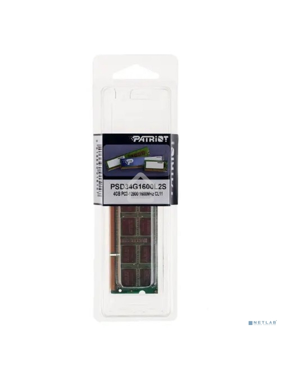 Оперативная память Patriot, DDR3L, 4GB (1x4 GB), 1600 MHz, CL11, SO-DIMM