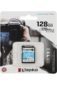 Карта памяти Kingston 128GB SDXC Canvas Go Plus 170R C10 UHS-I U3 V30 EAN: 740617301458