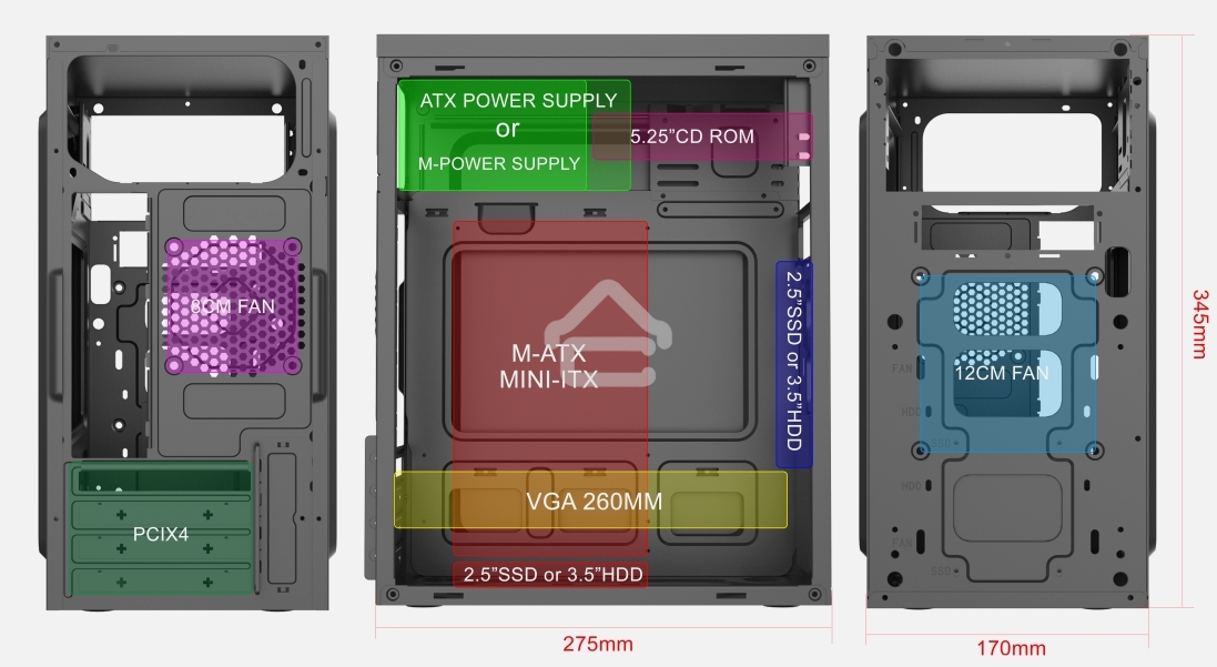 Компьютерный корпус Case Forza mATX case, black, w/PSU 450W 12cm, w/2xUSB3.0, w/pwr cord, w/o FAN