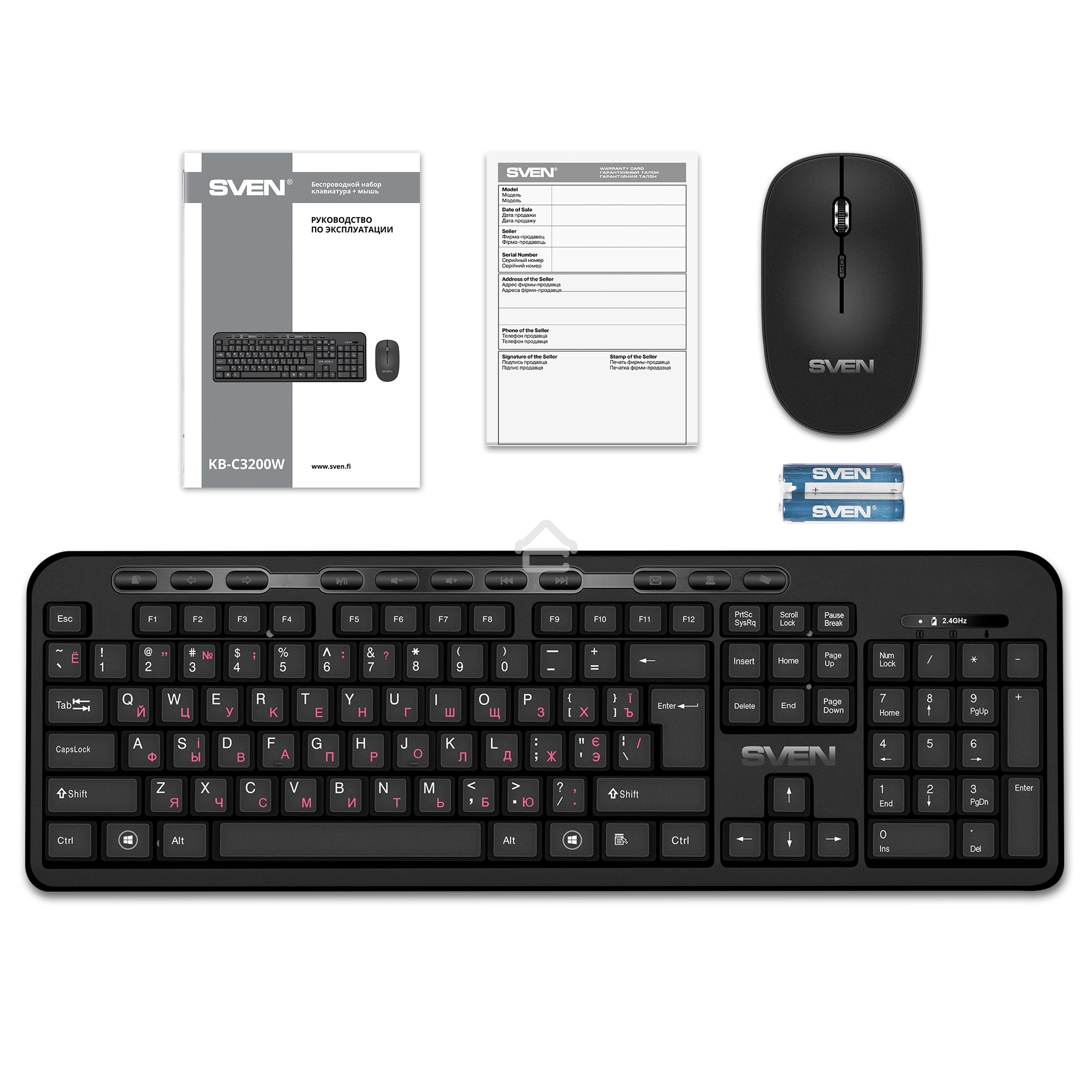 Комплект клавиатура + мышь SVEN KB-C3200W беспроводные клавиатура и мышь, черные