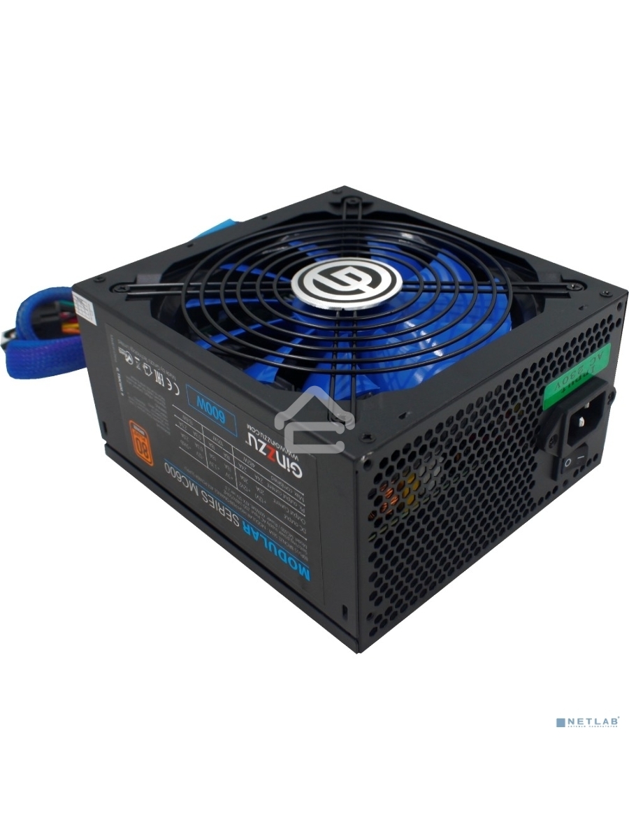 Блок питания Ginzzu MC600, 600Вт, 80 PLUS Bronze, 140мм, модульный, черный