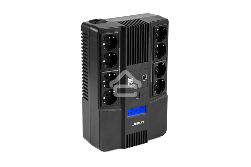 Источник бесперебойного питания Бастион SKAT-UPS 800-AID-IN-1x9-8 ИБП 220В 480Вт, LCD, АКБ 1x 9Ач, line interactive, мод.синус, 8хSchuko,2xUS (8933)
