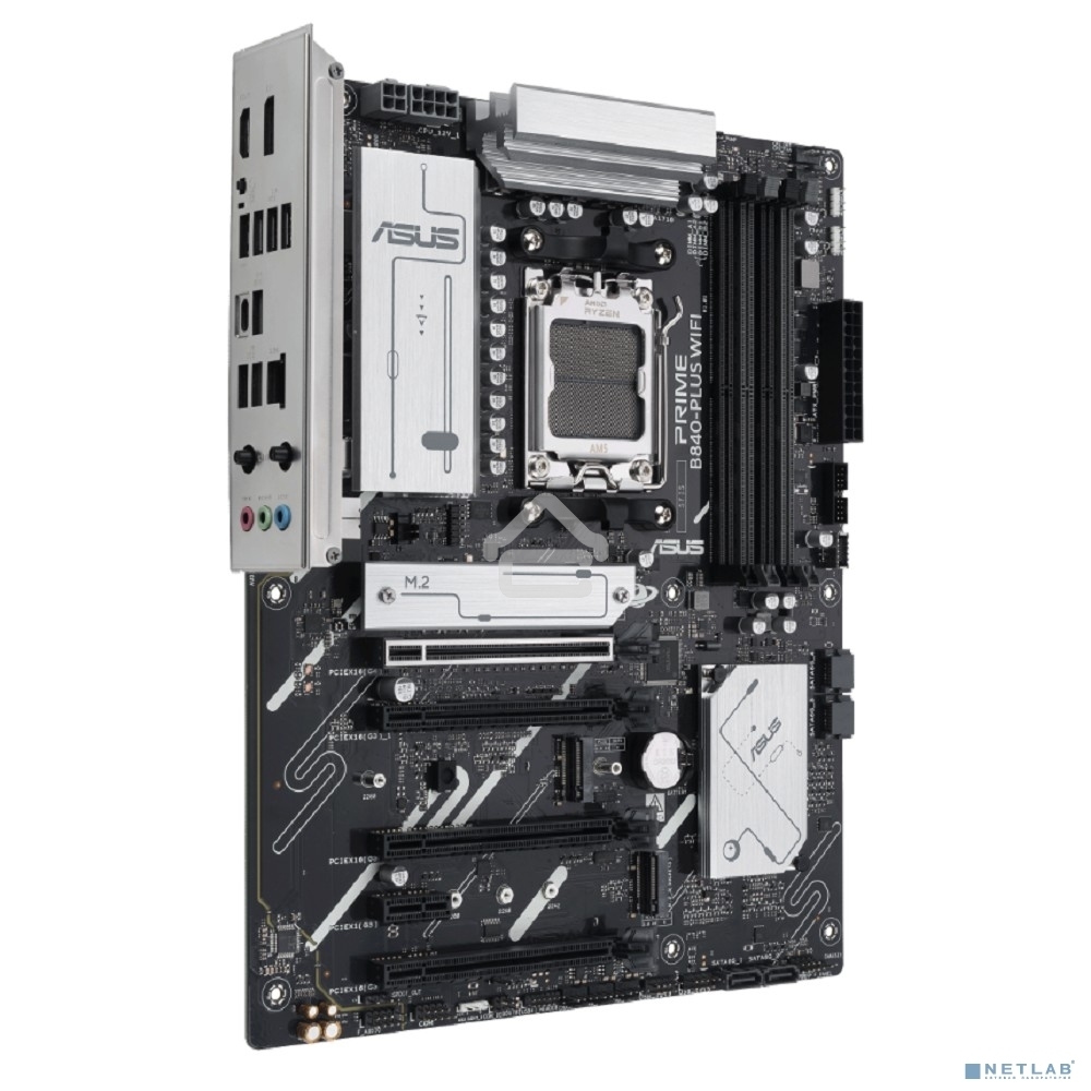 Материнская плата ASUS PRIME B840-PLUS WIFI, AM5, AMD B840, 4xDDR5, 4xSATA, 3xM.2, 1xPCIe 4.0 x16, 1xPCIe 3.0 x16, 2xPCIe 3.0 x16, 1xPCIe 3.0 x1, 1xDP, 1xHDMI, 1x 2.5Gb LAN, 8xUSB-A, 3x3.5 мм, 7.1, ATX