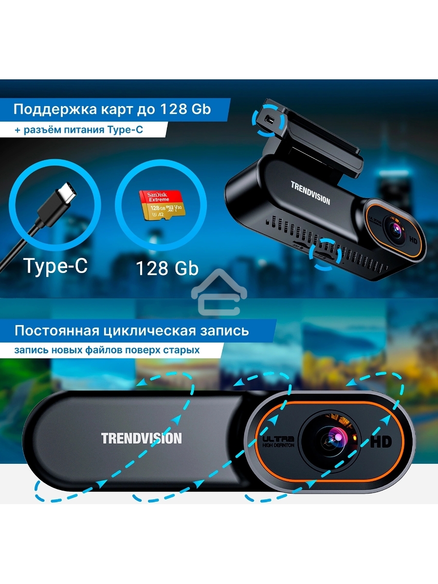 Видеорегистратор TrendVision Online SKY 4G черный 2Mpix 1080x1920 1080p 150гр. GPS внутренняя память:512Mb Ingenic T23
