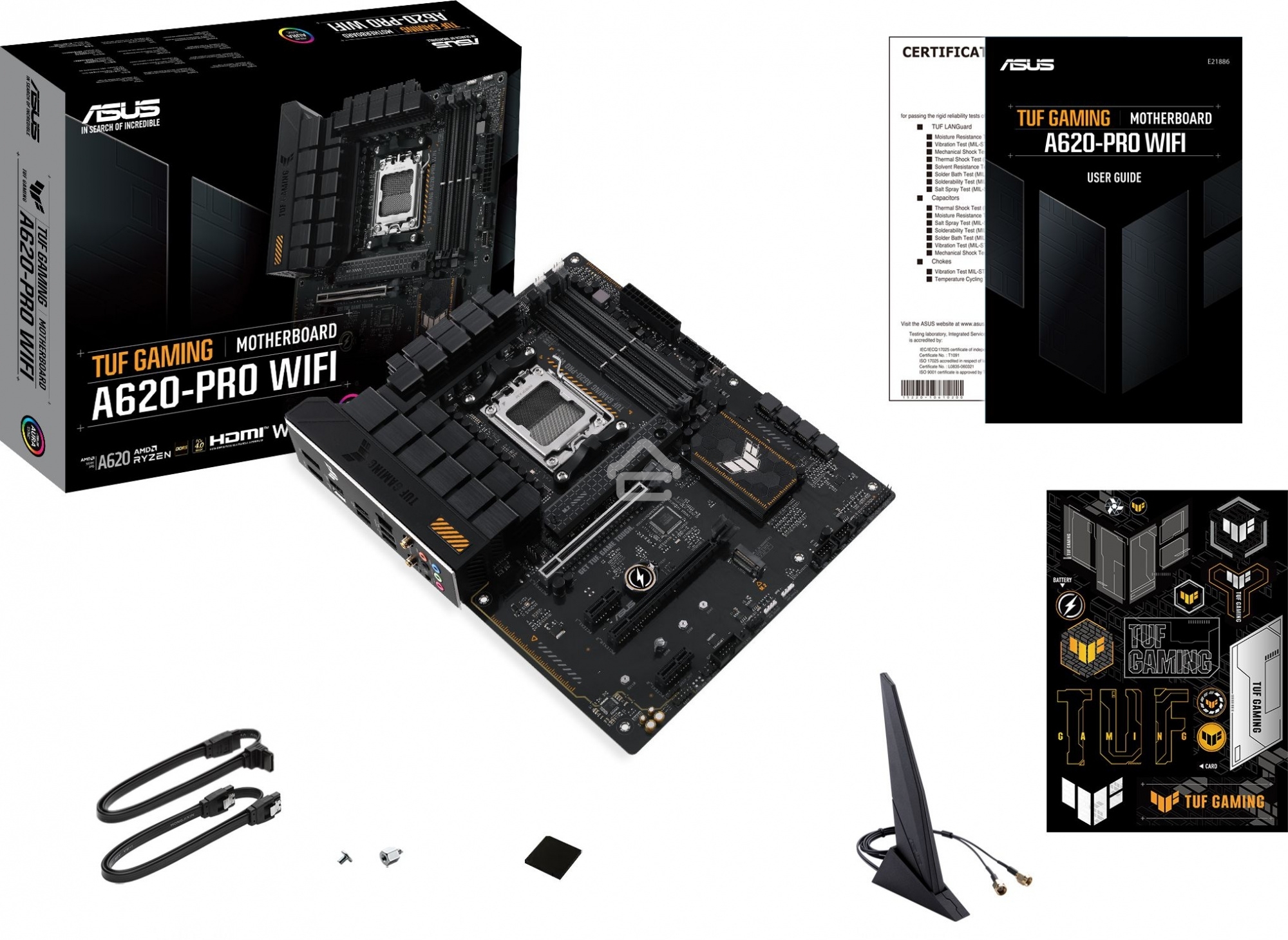 Материнская плата ASUS TUF GAMING A620-PRO WIFI, AM5, AMD A620, 4xDDR5, 4xSATA, 2xM.2, 1xPCI-E 4.0 x16, 1xPCI-E 3.0 x16, 2xPCI-E x1, 1xHDMI, 1xDP, 1x 2.5Gb LAN, 3xUSB-A 2.0, 2xUSB-A 3.2 Gen 2, 1xUSB-C 3.2 Gen 1, 5x3.5 мм, 7.1, ATX