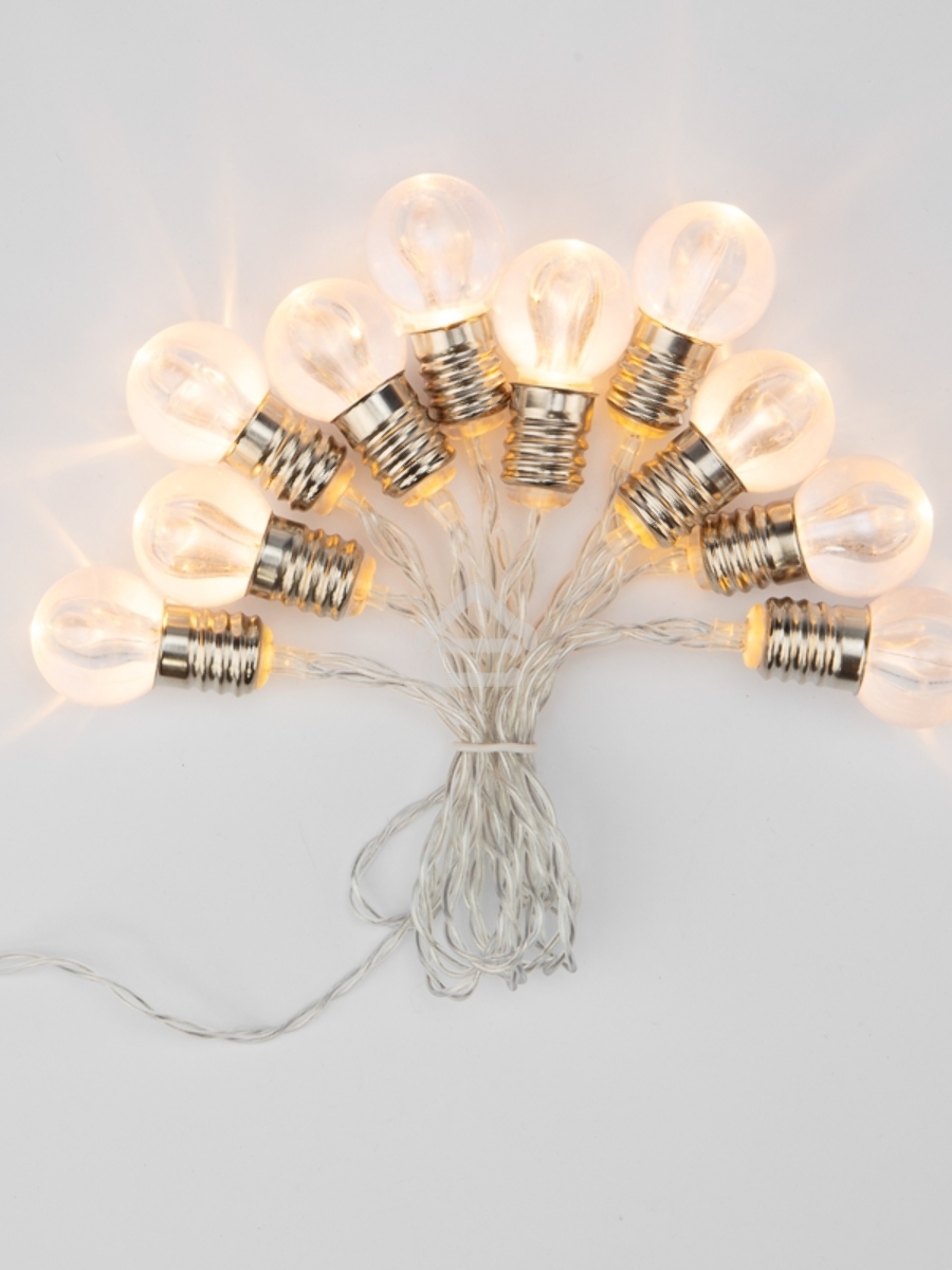 Гирлянда светодиодная «Лампочки» 10 LED, 1.5 м, прозрачный ПВХ, теплый белый цвет свечения, 2 х АА (батарейки не в комплекте) NEON-NIGHT