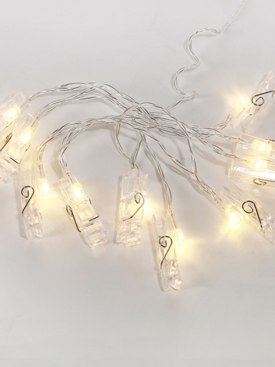 Гирлянда светодиодная «Прищепки» 10 LED, 1.5 м, прозрачный ПВХ, теплый белый цвет свечения, 2 х АА (батарейки не в комплекте) NEON-NIGHT