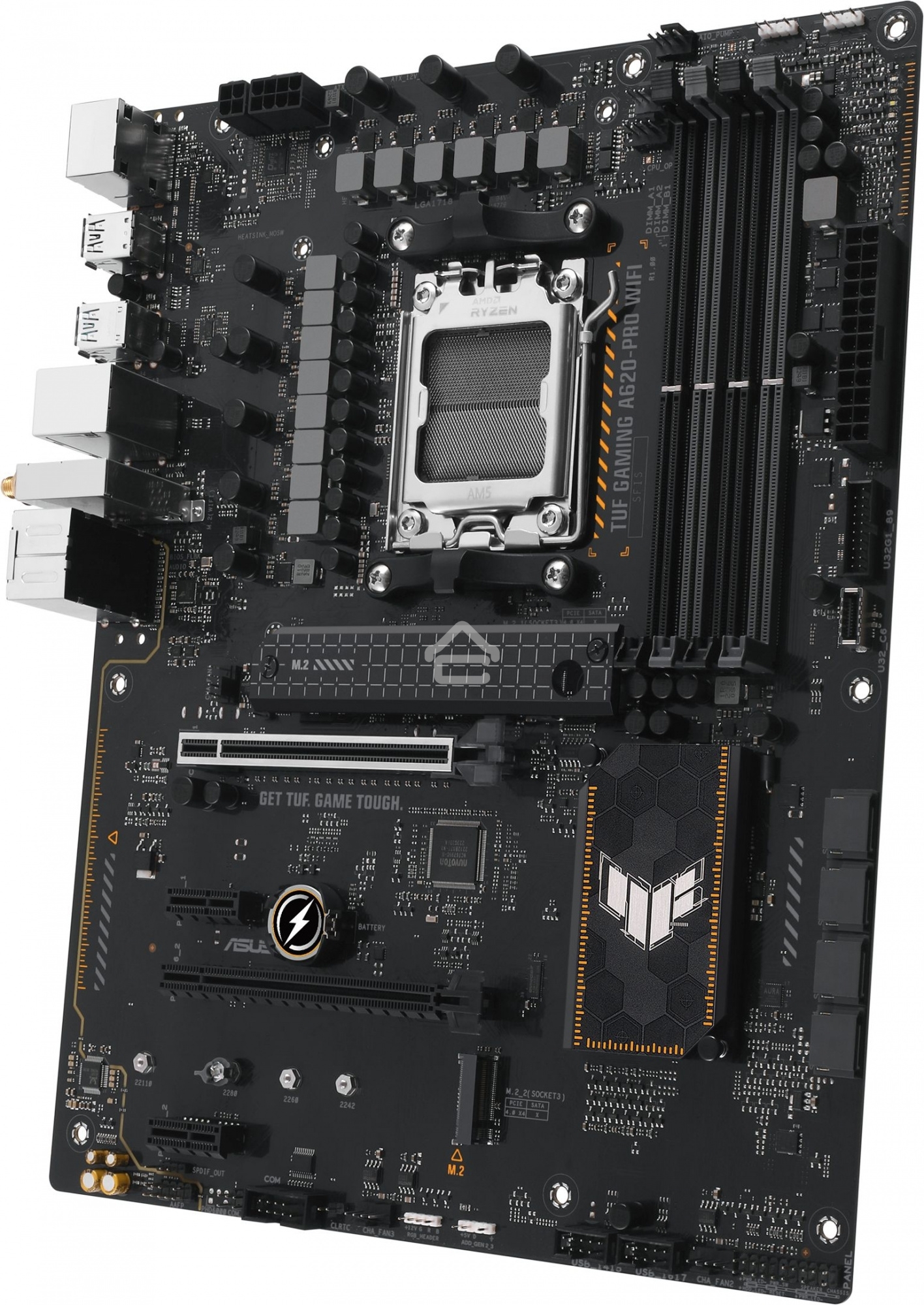 Материнская плата ASUS TUF GAMING A620-PRO WIFI, AM5, AMD A620, 4xDDR5, 4xSATA, 2xM.2, 1xPCI-E 4.0 x16, 1xPCI-E 3.0 x16, 2xPCI-E x1, 1xHDMI, 1xDP, 1x 2.5Gb LAN, 3xUSB-A 2.0, 2xUSB-A 3.2 Gen 2, 1xUSB-C 3.2 Gen 1, 5x3.5 мм, 7.1, ATX