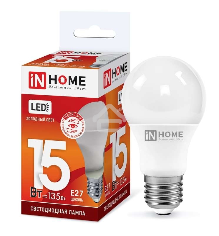 Лампа светодиодная IN HOME 4690612020280 LED-A60-VC 15Вт 230В E27 6500К 1430 лм