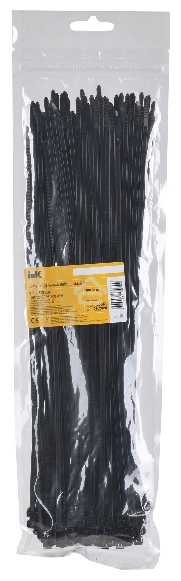 Хомут кабельный ИЭК UHH32-D036-300-100 3.6х300 нейл. черный (уп. 100 шт)