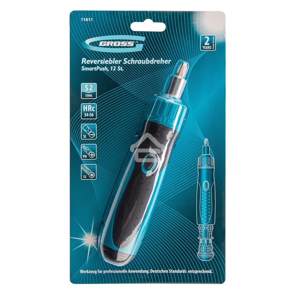 Отвертка реверсивная Gross механизм SmartPush, 12 шт., S2