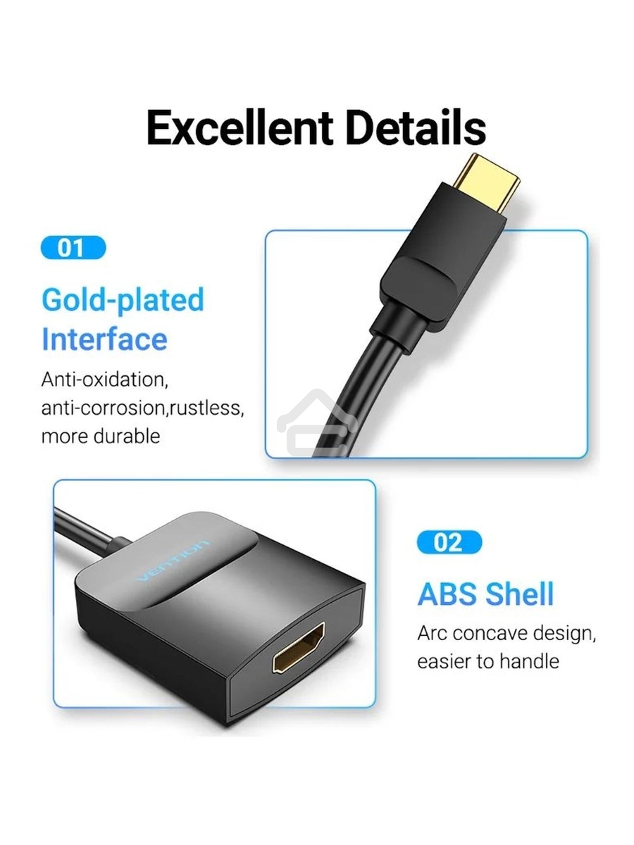 Мультимедиа конвертер Vention USB Type C M/HDMI F, Черный