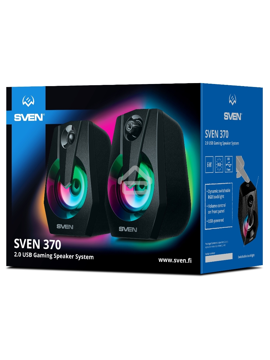 Колонки Sven 370 2.0 чёрные (2x2W, USB, RGB подсветка)