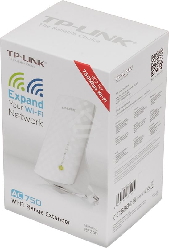 Повторитель беспроводного сигнала TP-Link SOHO RE200 10/100BASE-TX/Wi-Fi белый поставляется без кабеля RJ-45
