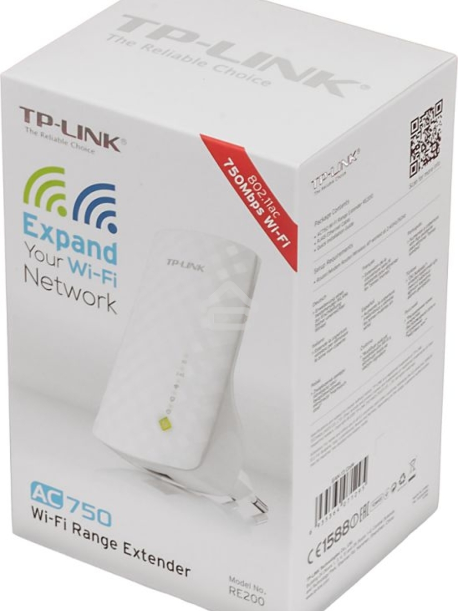 Повторитель беспроводного сигнала TP-Link SOHO RE200 10/100BASE-TX/Wi-Fi белый поставляется без кабеля RJ-45