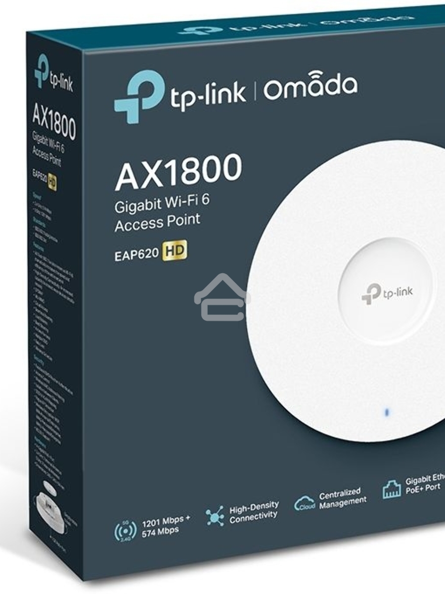 Точка доступа TP-Link 11AX dual-band ceiling access point, up to 1200 Mbit / s at 5 GHz and up to 574 Mbit / s at 2.4 GHz, 1 10/100/1000Mbps LAN port, support PoE 802.3at standard, support BSS coloring, Seamless Roaming, Mesh, Band Steering, Airtime Fairn