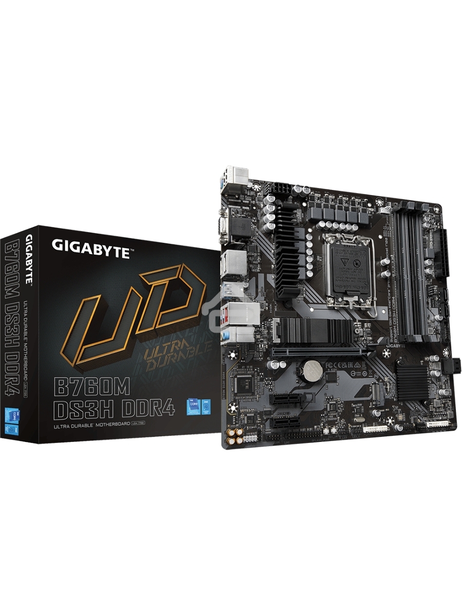 Материнская плата Gigabyte B760M DS3H DDR4, LGA 1700, Intel B760, 4xDDR4, 4xSATA, 2xM.2, 1xPCIe 4.0 x16, 2xPCIe x1, 1xHDMI, 1xDP, 1xVGA, 1x 2.5Gb LAN, 3xUSB-A 3.2 Gen 1, 1xUSB-C 3.2 Gen 2, 2xUSB-A 2.0, 3x3.5 мм, 7.1, mATX